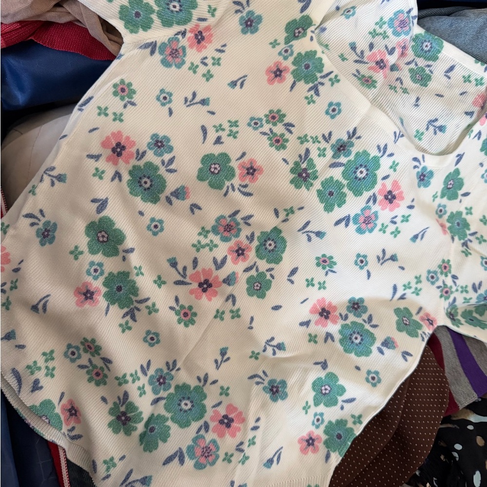 White Floral Tank with Mint & Pink Flowers